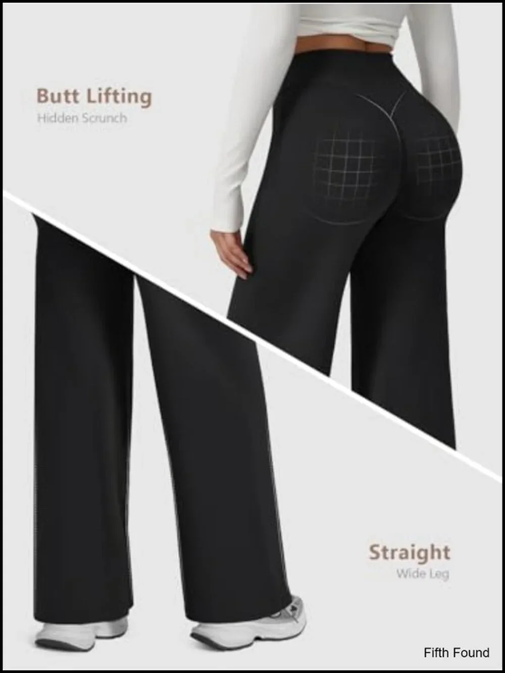 High Waisted Wide Leg Yoga Pants, Butt Lifting Straight Leg Leggings No Front